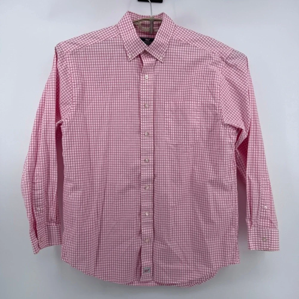 Vineyard Vines Murray Shirt Mens Large Pink Gingham Classic Fit Cotton Classic
